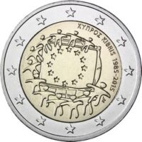 Cyprus 2 euros 2015 - 30th anniversary of the EU flag 250 2 eurai 2015 Kipras – ES vėliava