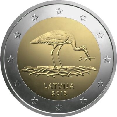 2 eurai 2015 Latvija – Juodasis gandras