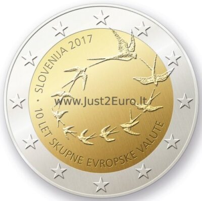 2 euros 2017 Slovenija - 10 years Euro 2 eurų moneta 2017 Slovėnija – 10 metų eurui Slovėnijoje