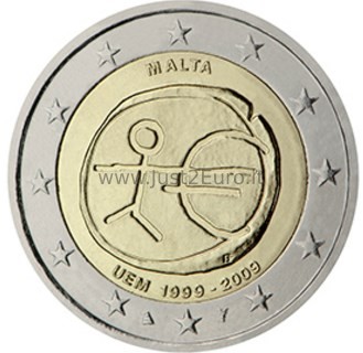 2 Евро монета 2009 Мальта – ЭМУ Экономический и валютный союз