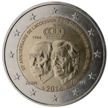 2 euros coin 2014 Luxembourg – 50th anniversary of the accession to the throne of the Grand-Duke Jean