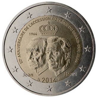 2 euros coin 2014 Luxembourg – 50th anniversary of the accession to the throne of the Grand-Duke Jean