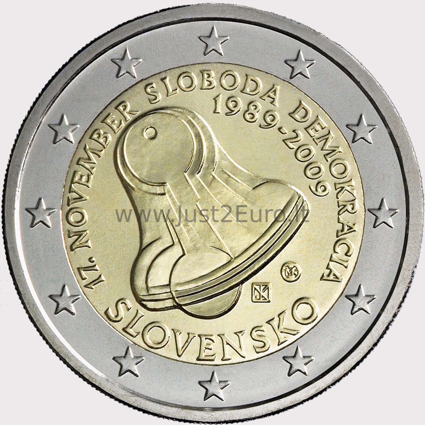 2 euros coin Slovakia  2009 - Velvet Revolution