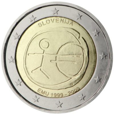 2 eurų moneta 2009 Slovenija – EMU ekonominės ir pinigų sąjungos dešimtmetis