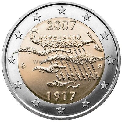 2 Евро монета 2007 Финляндия – 90-летие независимости Финляндии