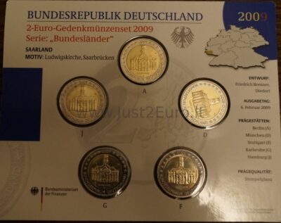2009 Germany Official Euro coins  Blisters mint-mark A-J - Federal state of Saarland