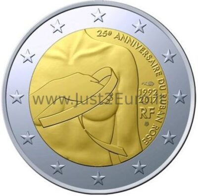 2 euros coins roll 2017 France- Pink ribbon 2 Евро монетa 2017 Франция – Розовая лента