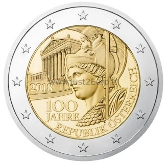 2 euro coin 2018 Austria - 100 Years Austrian Republic 2 Евро 2018 Австрия – 100 лет Австрийской Республики