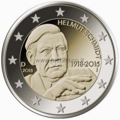 2 euro coin 2018 Germany – Helmut Schmidt 1 2 eurų moneta 2018 Vokietija – Helmut Schmidt