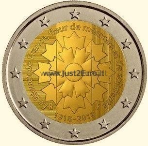 2 Евро монетa 2018 Франция – конец 1-й мировой войны