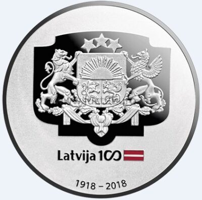 5 евро Серебряная монета Латвии 2018 – монета гербов