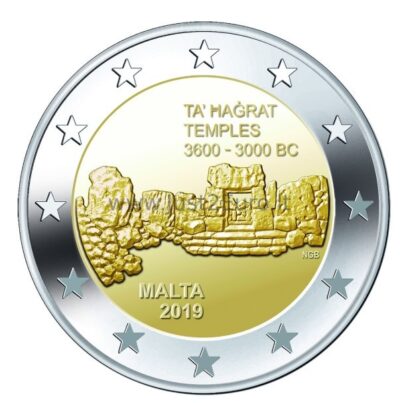 2 Евро монетa 2019 Мальта – Та Хагpат Храм  (F) буква
