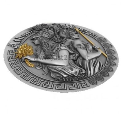 1$ 2 oz Antique Finish Silver Coin 2019 Niue - Athena and Minerva Goddesses 1 5$ 2 oz antikinio stiliaus sidabrinė moneta 2019 Niue - Athena ir Minerva Deivės