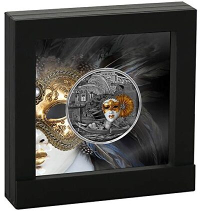 5$ 2 oz antikinio stiliaus sidabrinė moneta 2019 Niue – Venecijos karnavalo maskė
