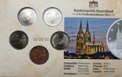 2 eurų monetos 2011 Vokietija – Šiaurės Reinas - Vestfalija A, D, J, F, G