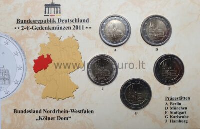 2 eurų monetos 2011 Vokietija – Šiaurės Reinas - Vestfalija A, D, J, F, G