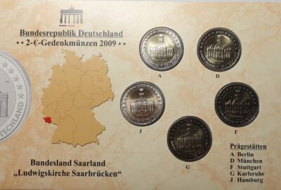 2 euro coins set 2009 Germany – Saarland  A, D, J, F, G