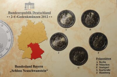 2 euro coins set  2012 Germany – Bayern A, D, F, G, J