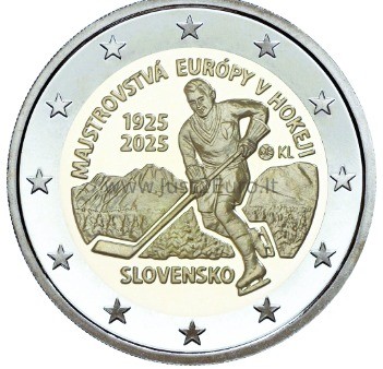 2 евро Монета 2025 года, Slovakia — хоккей