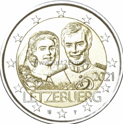 2 euros coin 2021 Luxembourg – marriage of Grand Duke Henri 2 euro Coin 2021, Luxembourg — Marriage of Grand Duke Henri